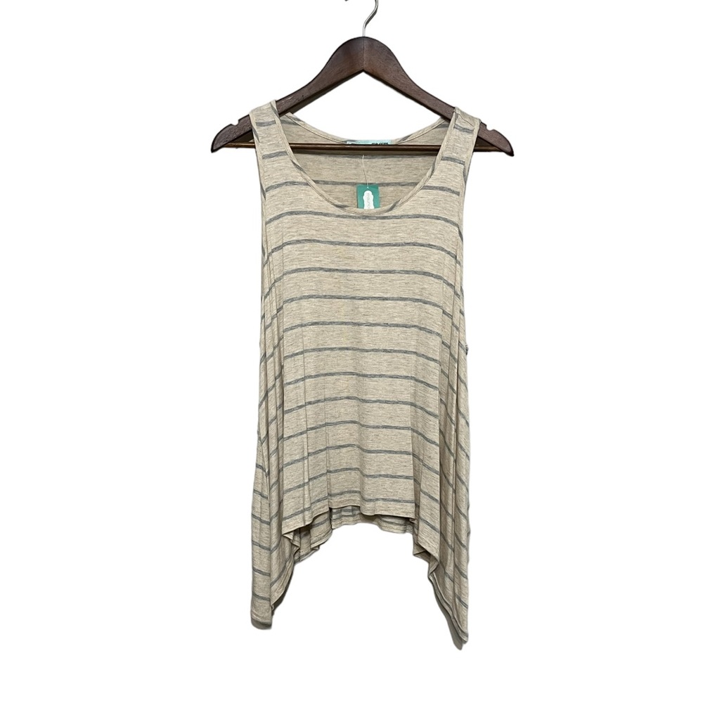 Maurices Striped Flowy Tan Gray Tank Top Womens Size Large NWT Sleeveless Summer